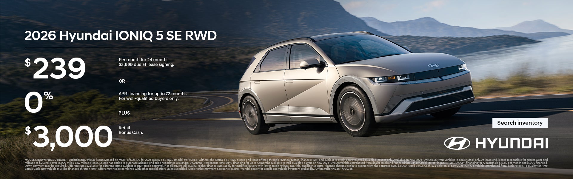 2026 Hyundai IONIQ 5 SE Lease or APR and Bonus Cash Offer